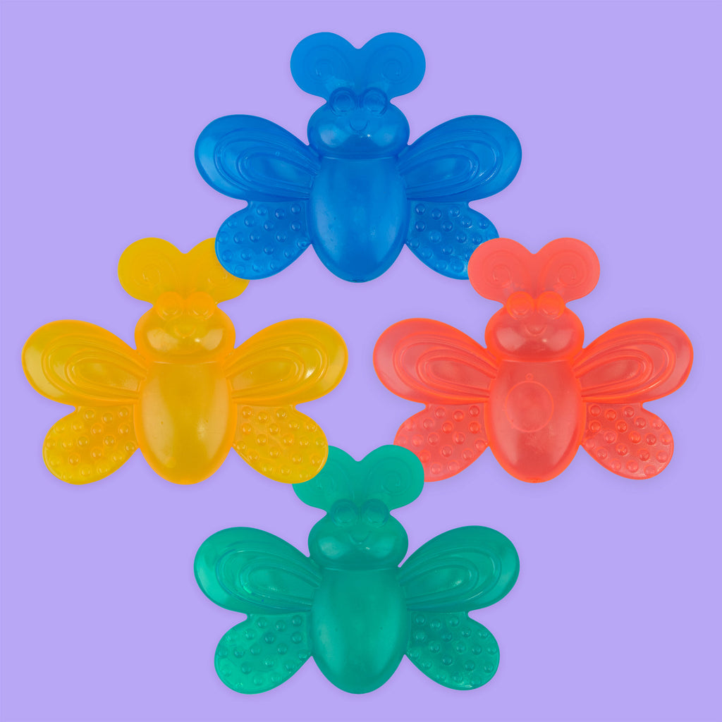 a four piece butterfly shaped teether set. each butterfly is a different color with different textures.