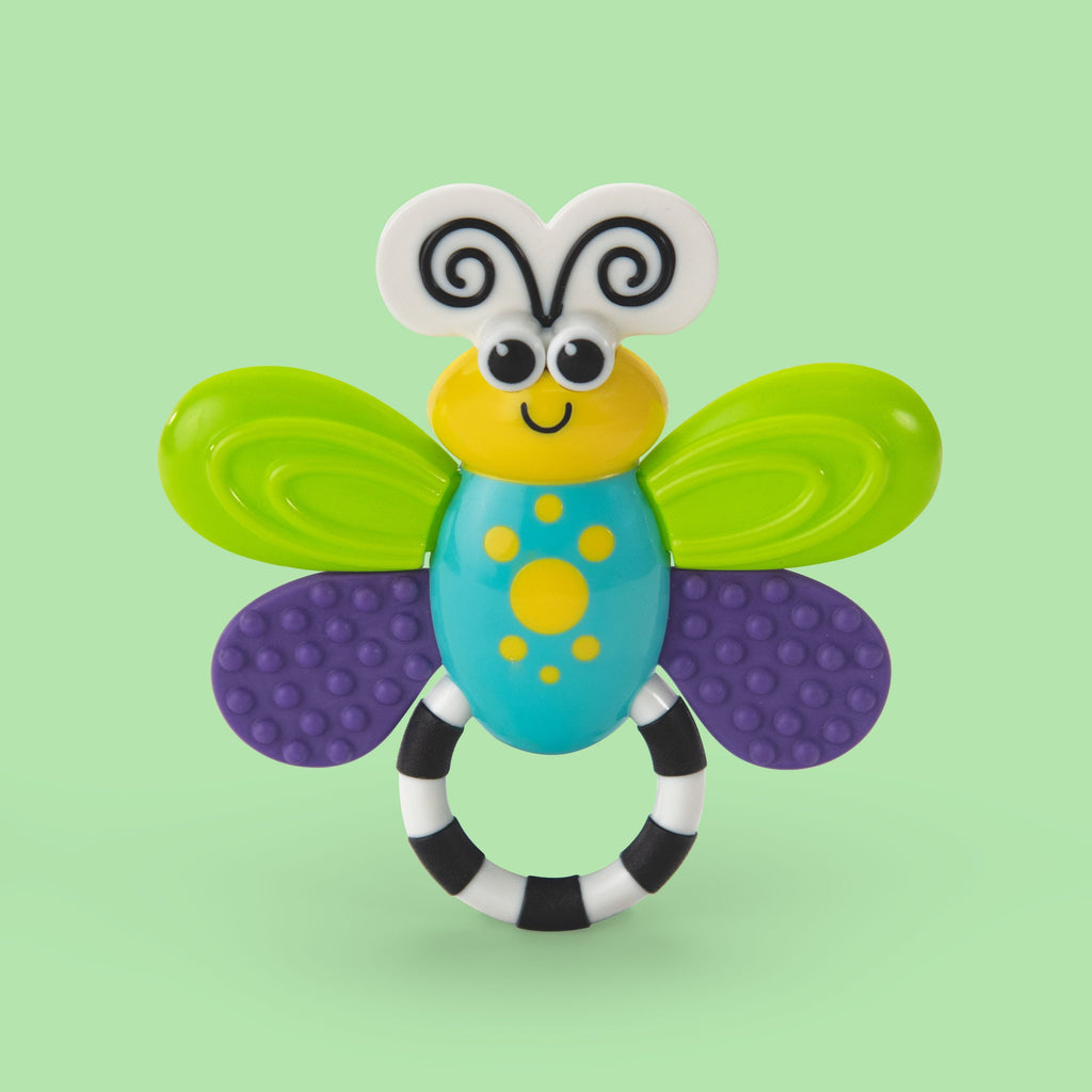 Baby toy green and purple teether that looks like a butterfly 